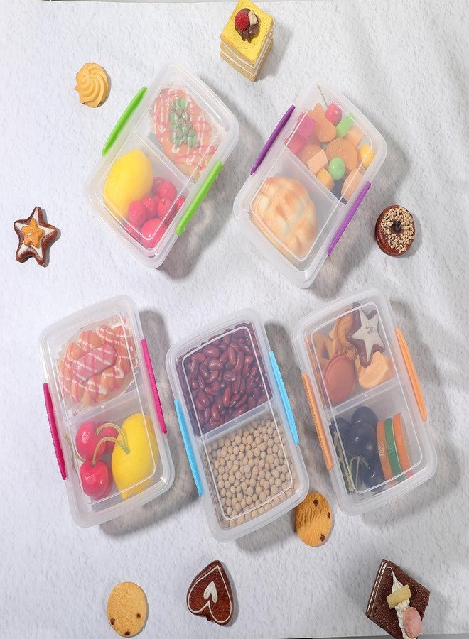 wutfuooo 5 Pack Plastic Snack Containers Bento Boxes with 2 Compartments Travel Snack Container Sandwiches/Fruits/Candies Food Storage Containers Dishwasher Safe - Image 4